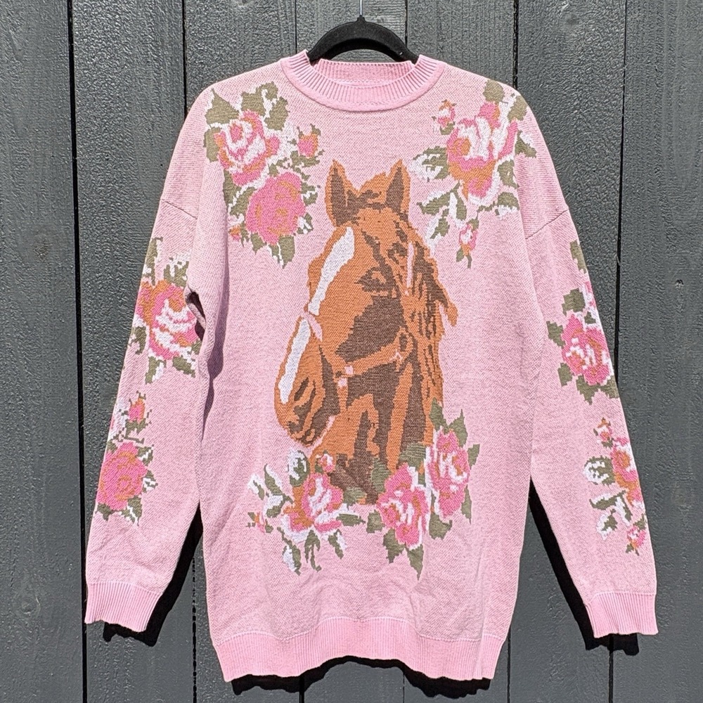 Dolls Kill Sugar Thrillz Equestrian Crewneck Sweater XS Horse Oversize Western